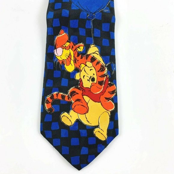 Pooh Men's Novelty Necktie: Winnie The Pooh & Tigger w/ Balloon. Blue. Poly. VGC - Picture 3 of 5